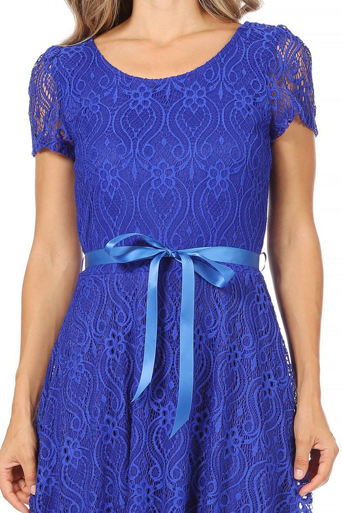 Women's Lace Short Sleeve A-Line Party Midi Dress FashionJOA