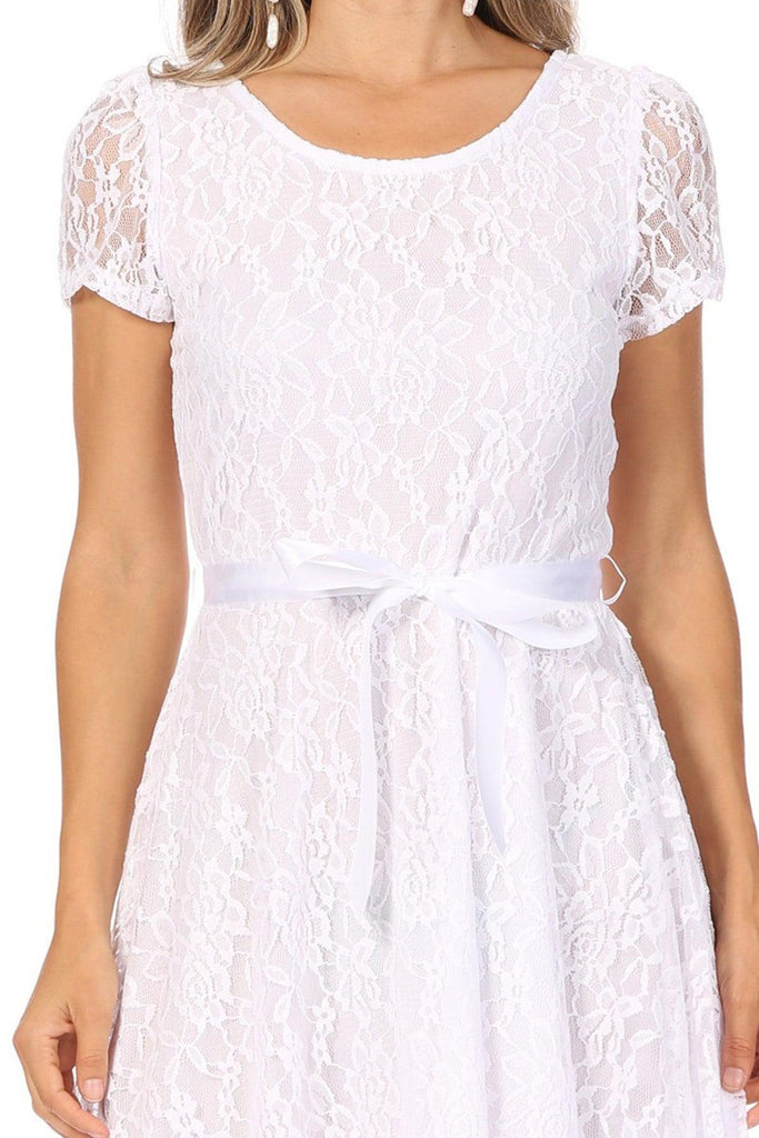 Women's Lace Short Sleeve A-Line Party Midi Dress FashionJOA