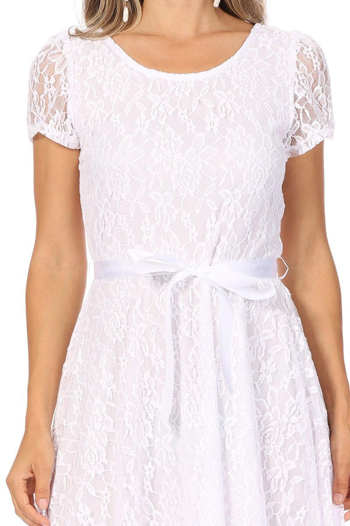 Women's Lace Short Sleeve A-Line Party Midi Dress FashionJOA