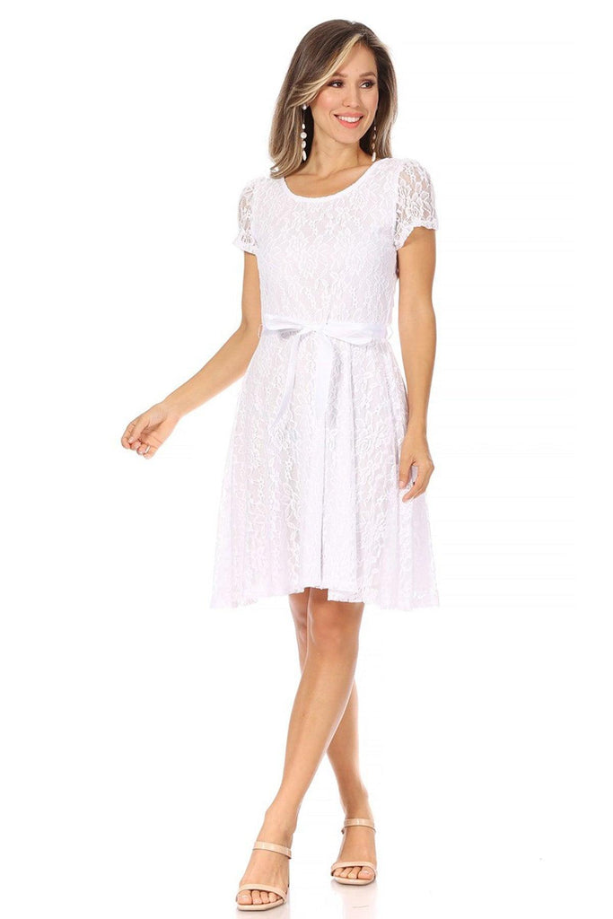 Women's Lace Short Sleeve A-Line Party Midi Dress FashionJOA