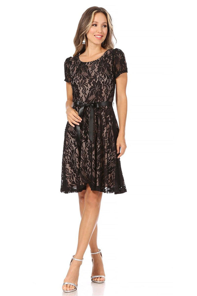 Women's Lace Short Sleeve A-Line Party Midi Dress FashionJOA