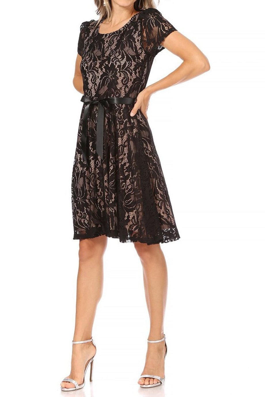 velvet midi dress wedding guest Ever-Pretty Short Sleeves Velvet One-Piece Type Summer Formal Wedding Guest Dress with Waist Tie
