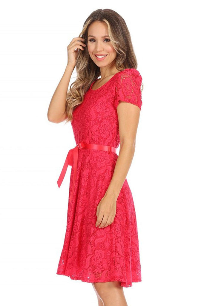 Women's Lace Short Sleeve A-Line Party Midi Dress FashionJOA