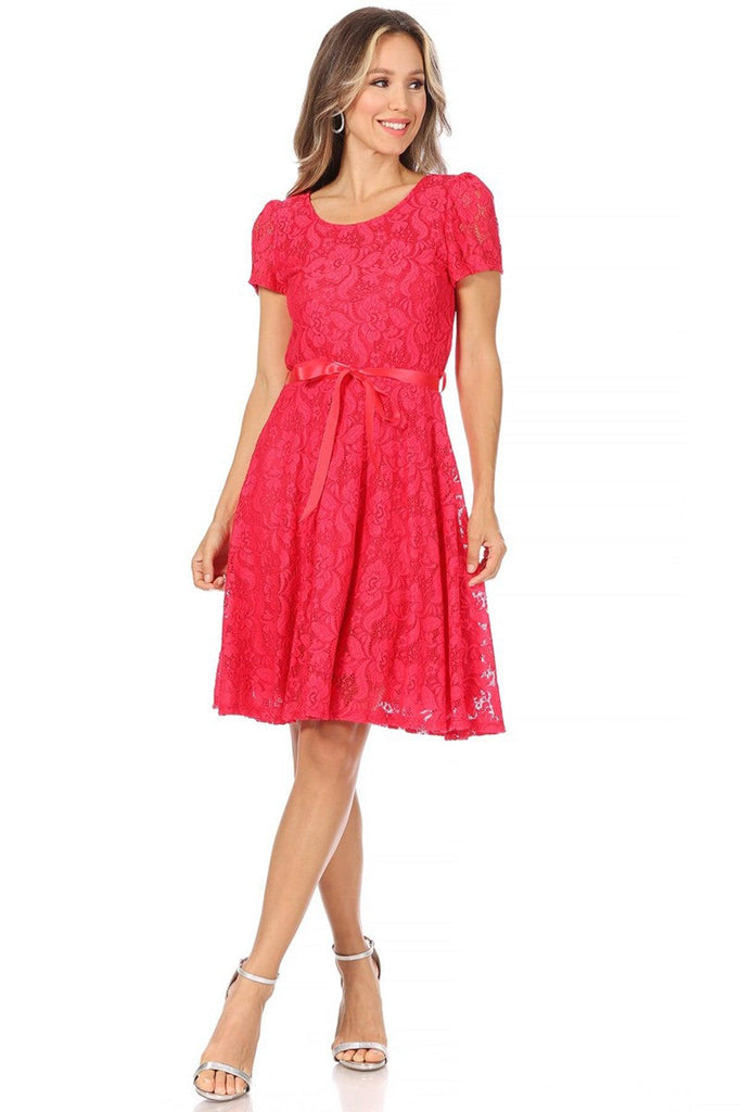 Women's Lace Short Sleeve A-Line Party Midi Dress FashionJOA