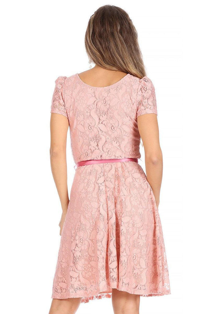 Women's Lace Short Sleeve A-Line Party Midi Dress FashionJOA