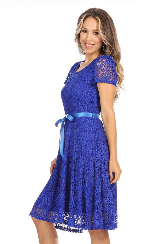 Women's Lace Short Sleeve A-Line Party Midi Dress FashionJOA