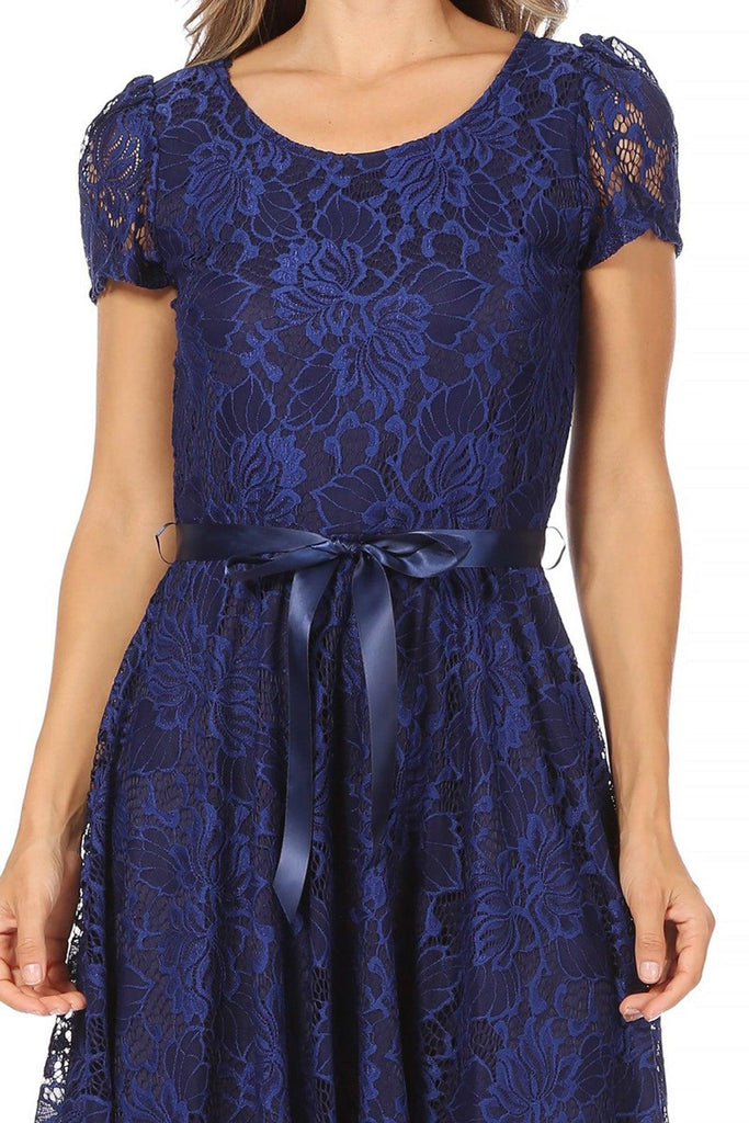 Women's Lace Short Sleeve A-Line Party Midi Dress FashionJOA