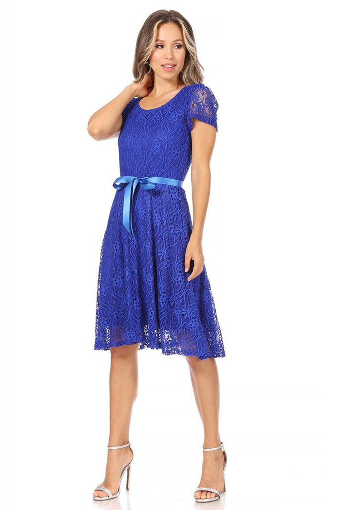 Women's Lace Short Sleeve A-Line Party Midi Dress FashionJOA