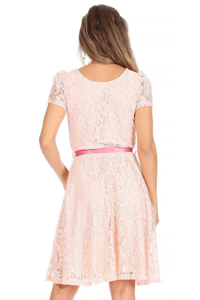 Women's Lace Short Sleeve A-Line Party Midi Dress FashionJOA