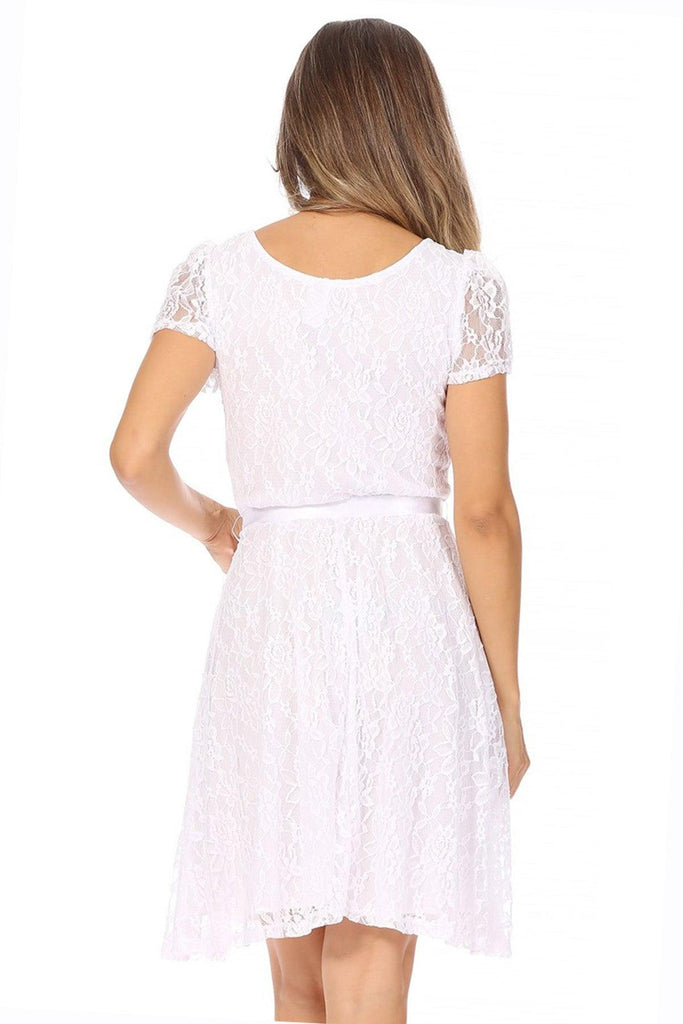 Women's Lace Short Sleeve A-Line Party Midi Dress FashionJOA