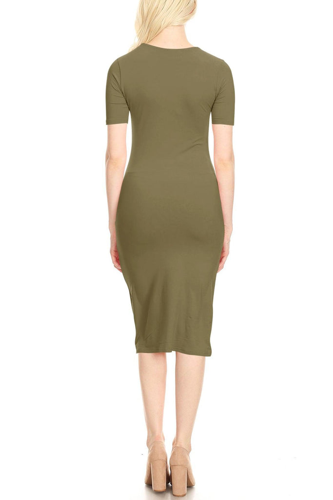 Women's Lightweight Bodycon Slim Fit Short Sleeve Basic Solid Midi Dress FashionJOA