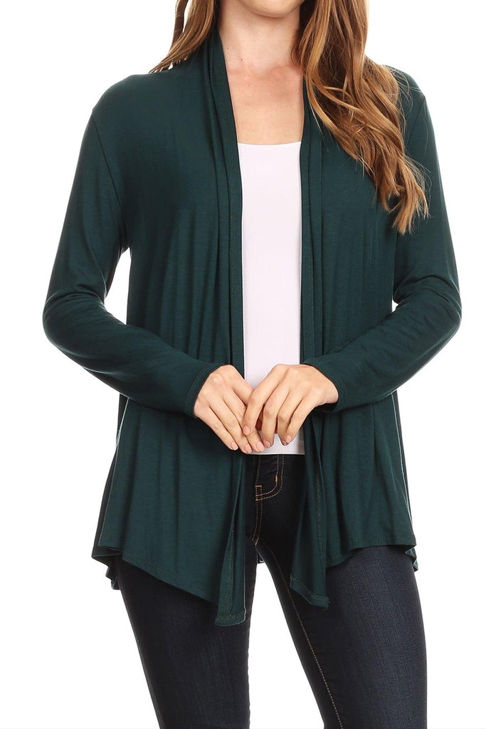 Women's Lightweight Soft Long Sleeves Relaxed Fit Open Front Solid Cardigan FashionJOA