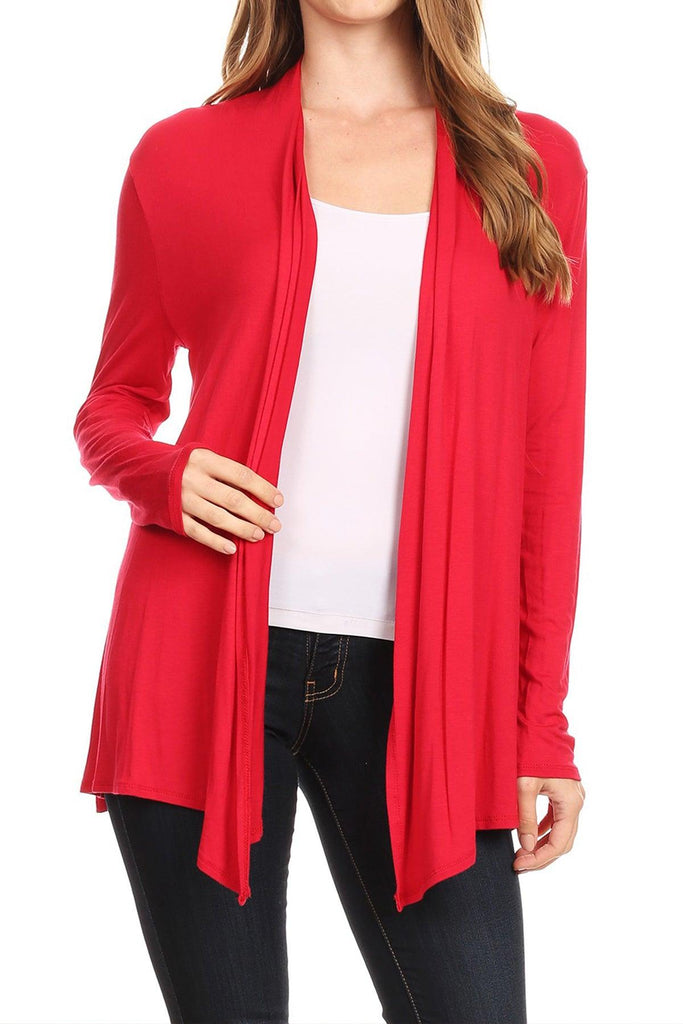 Women's Lightweight Soft Long Sleeves Relaxed Fit Open Front Solid Cardigan FashionJOA
