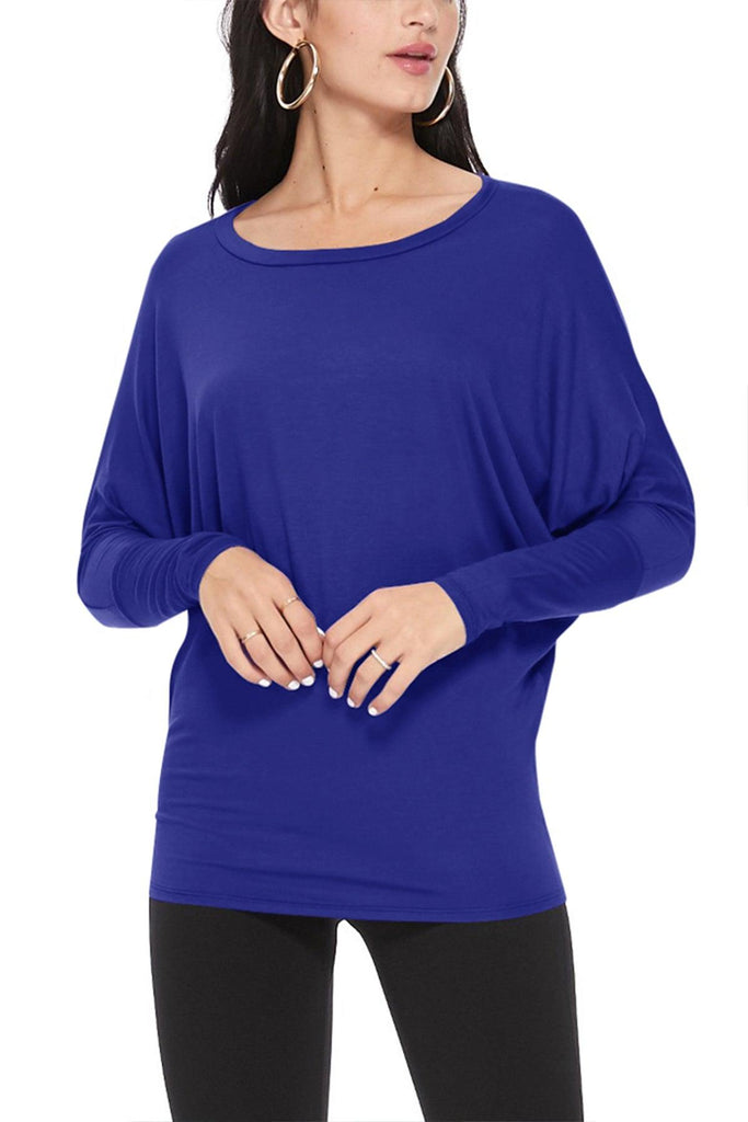 Women's Lightweight Solid Stretch Loose Fit Long Sleeve Dolman Tunic Top (Pack of 2) FashionJOA