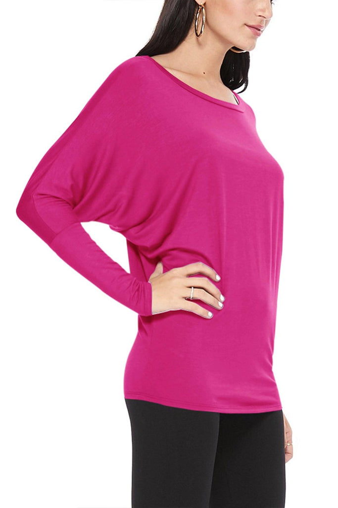 Women's Lightweight Solid Stretch Loose Fit Long Sleeve Dolman Tunic Top (Pack of 2) FashionJOA