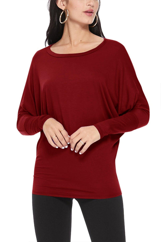 Women's Lightweight Solid Stretch Loose Fit Long Sleeve Dolman Tunic Top (Pack of 2) FashionJOA