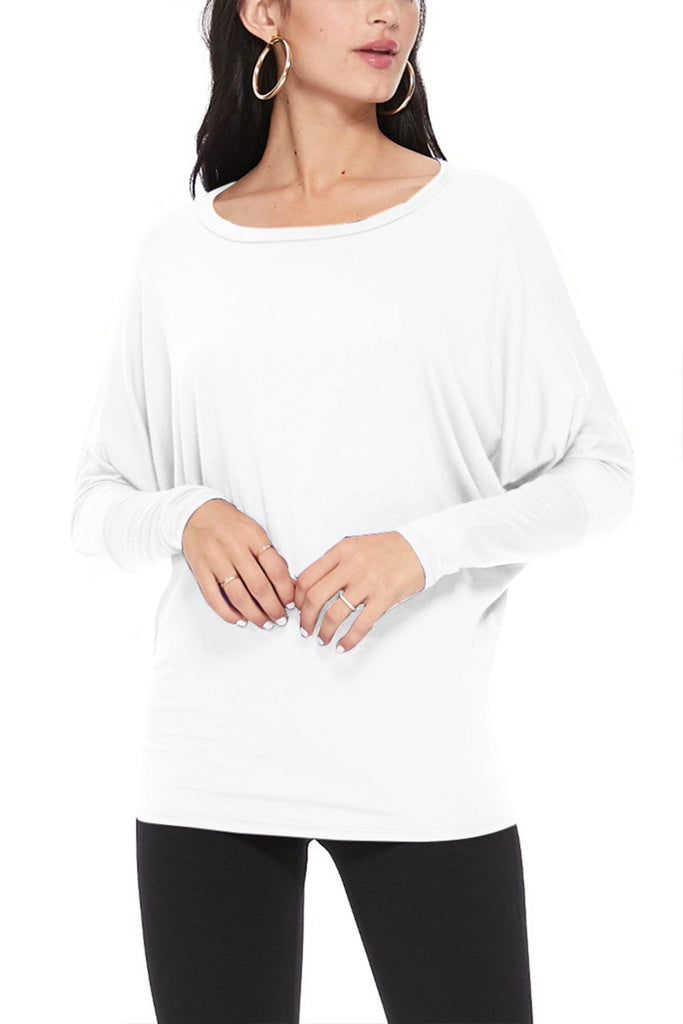 Women's Lightweight Solid Stretch Loose Fit Long Sleeve Dolman Tunic Top (Pack of 2) FashionJOA