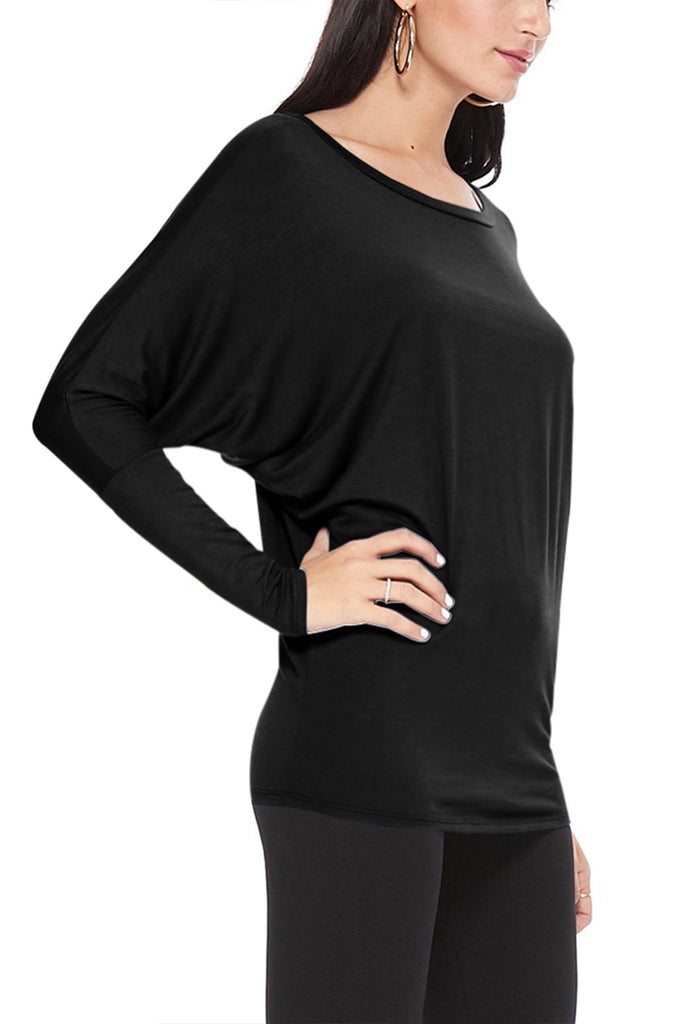 Women's Lightweight Solid Stretch Loose Fit Long Sleeve Dolman Tunic Top (Pack of 2) FashionJOA