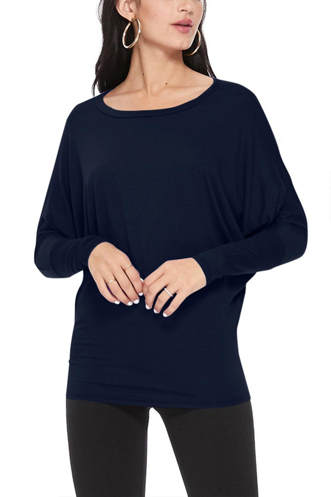 Women's Lightweight Solid Stretch Loose Fit Long Sleeve Dolman Tunic Top (Pack of 2) FashionJOA