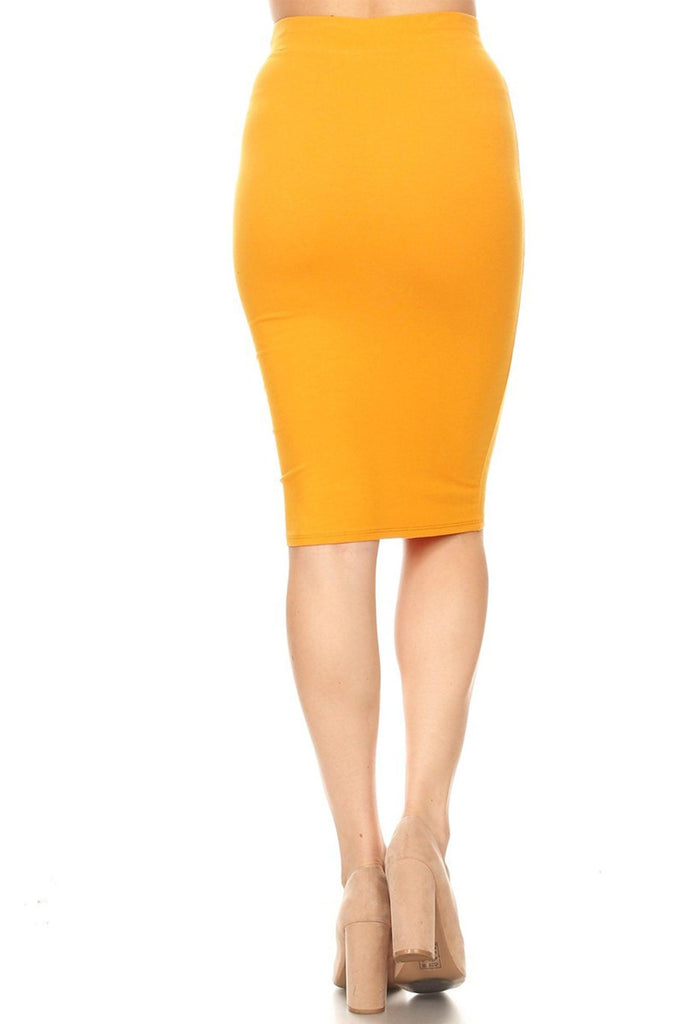 Women's Lightweight Stretch High Waist Casual Solid Midi Pencil Skirt FashionJOA