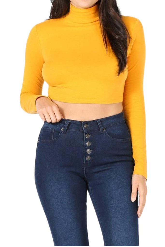 Women's Long Sleeve Cropped Turtle Neck T-Shirt FashionJOA