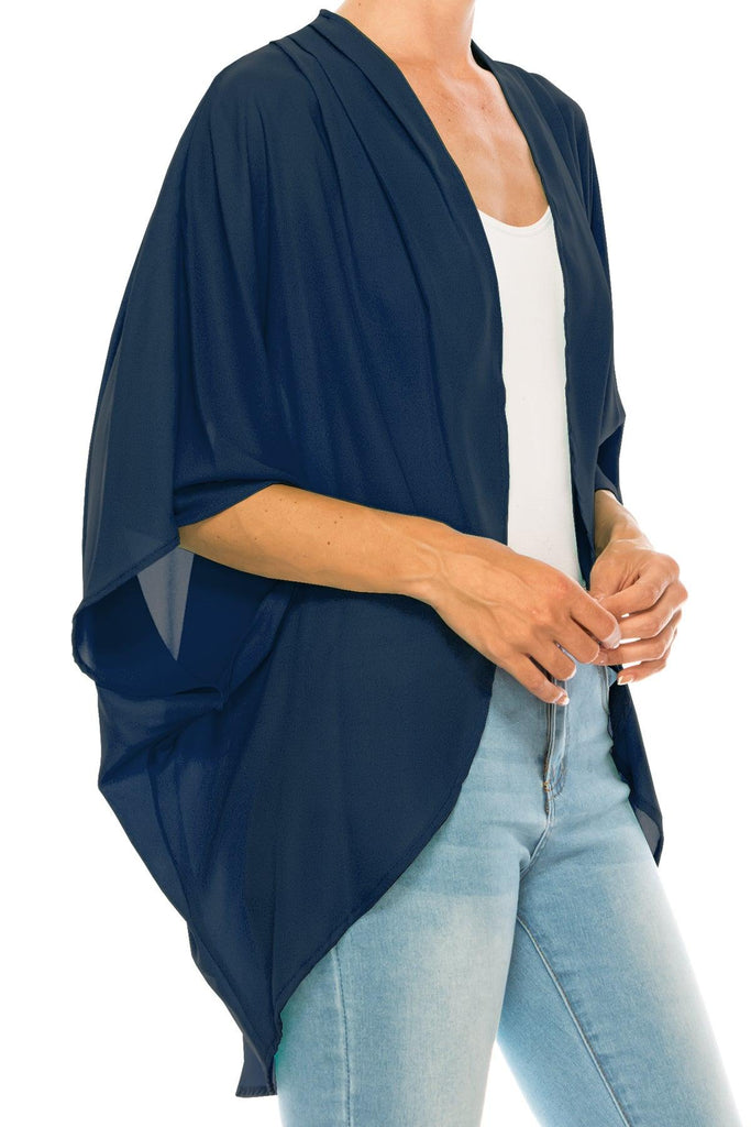 Women's Loose Fit 3/4 Sleeves Kimono Style Cover Up Solid Cardigan FashionJOA