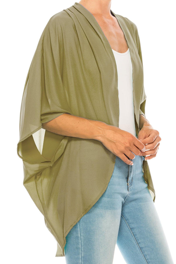 Women's Loose Fit 3/4 Sleeves Kimono Style Cover Up Solid Cardigan FashionJOA