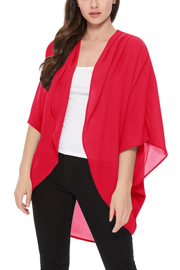 Women's Loose Fit 3/4 Sleeves Kimono Style Cover Up Solid Cardigan S-3XL FashionJOA