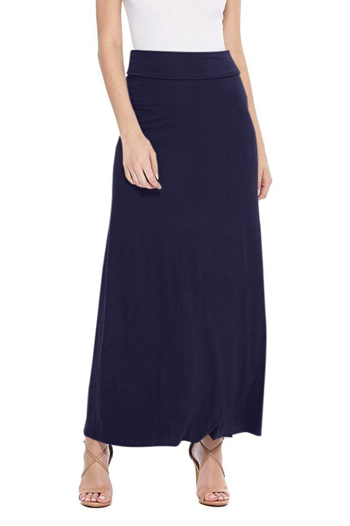 Women's Maxi Length High Waist Foldable Waistband Loose Fit Solid Skirt FashionJOA