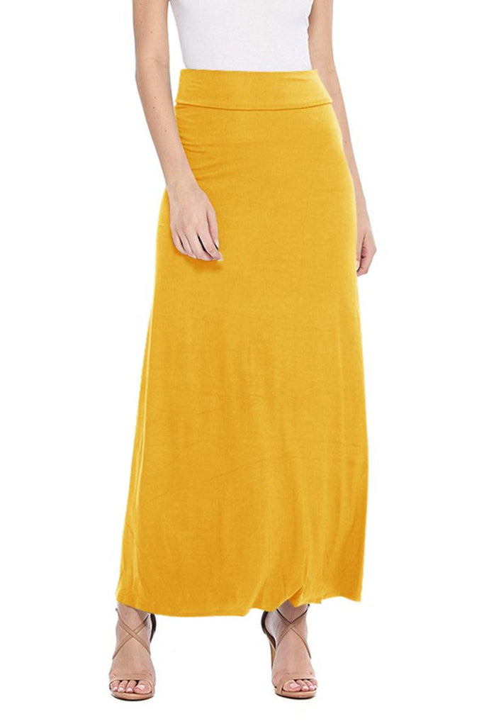 Women's Maxi Length High Waist Foldable Waistband Loose Fit Solid Skirt FashionJOA