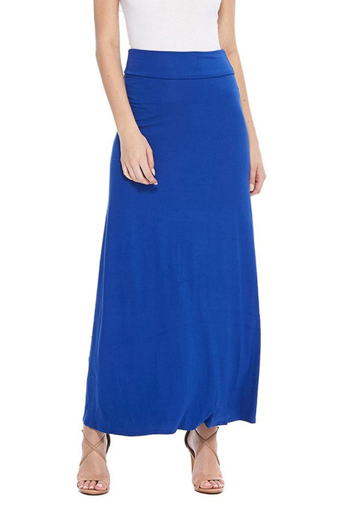 Women's Maxi Length High Waist Foldable Waistband Loose Fit Solid Skirt FashionJOA