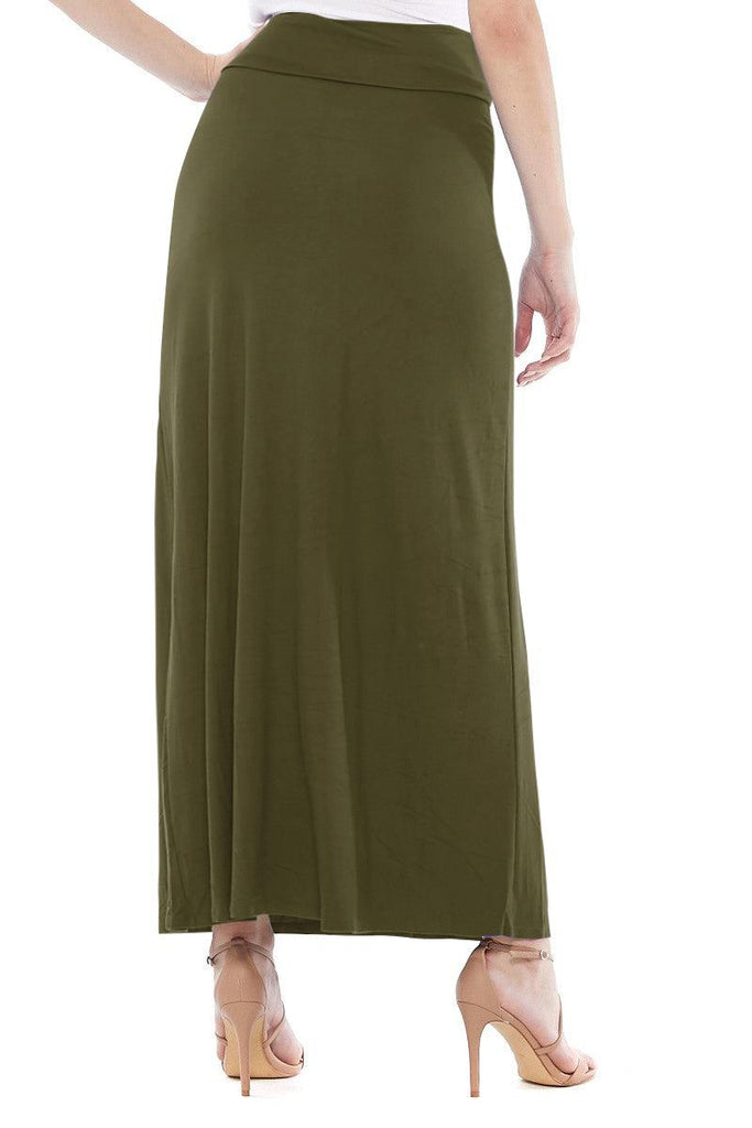 Women's Maxi Length High Waist Foldable Waistband Loose Fit Solid Skirt FashionJOA