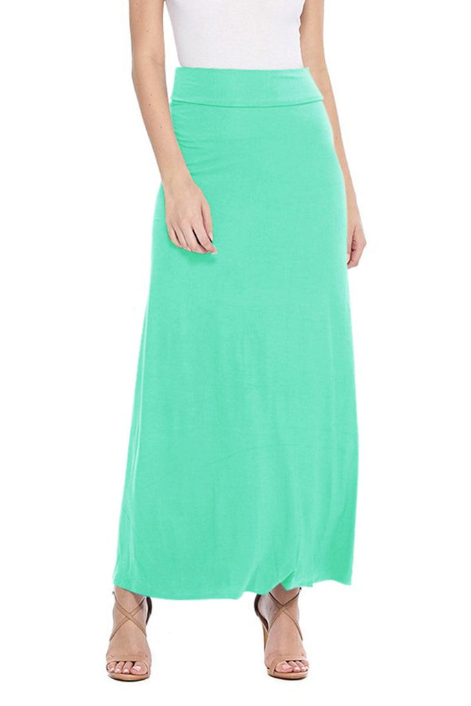 Women's Maxi Length High Waist Foldable Waistband Loose Fit Solid Skirt FashionJOA