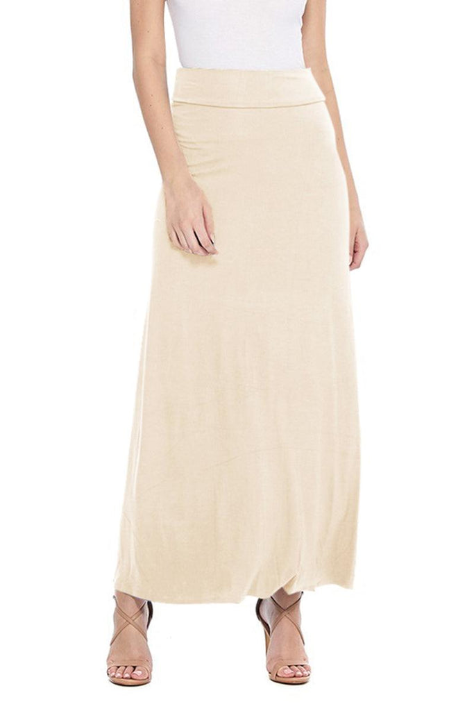 Women's Maxi Length High Waist Foldable Waistband Loose Fit Solid Skirt FashionJOA