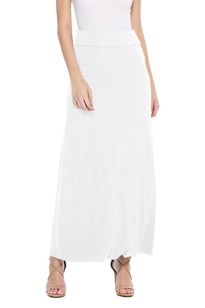 Women's Maxi Length High Waist Foldable Waistband Loose Fit Solid Skirt FashionJOA