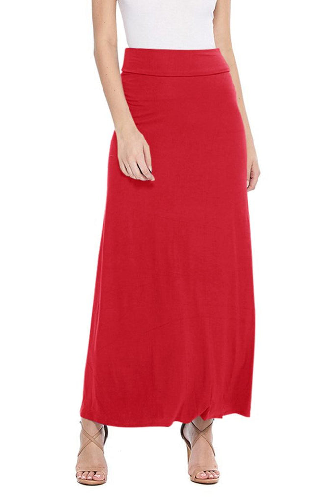 Women's Maxi Length High Waist Foldable Waistband Loose Fit Solid Skirt FashionJOA