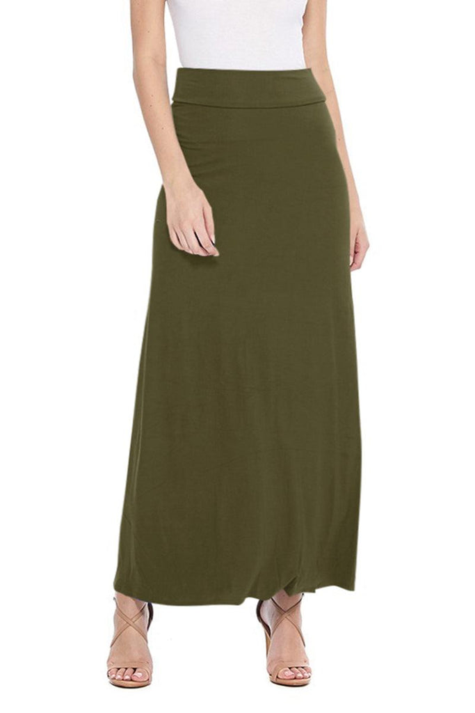 Women's Maxi Length High Waist Foldable Waistband Loose Fit Solid Skirt FashionJOA