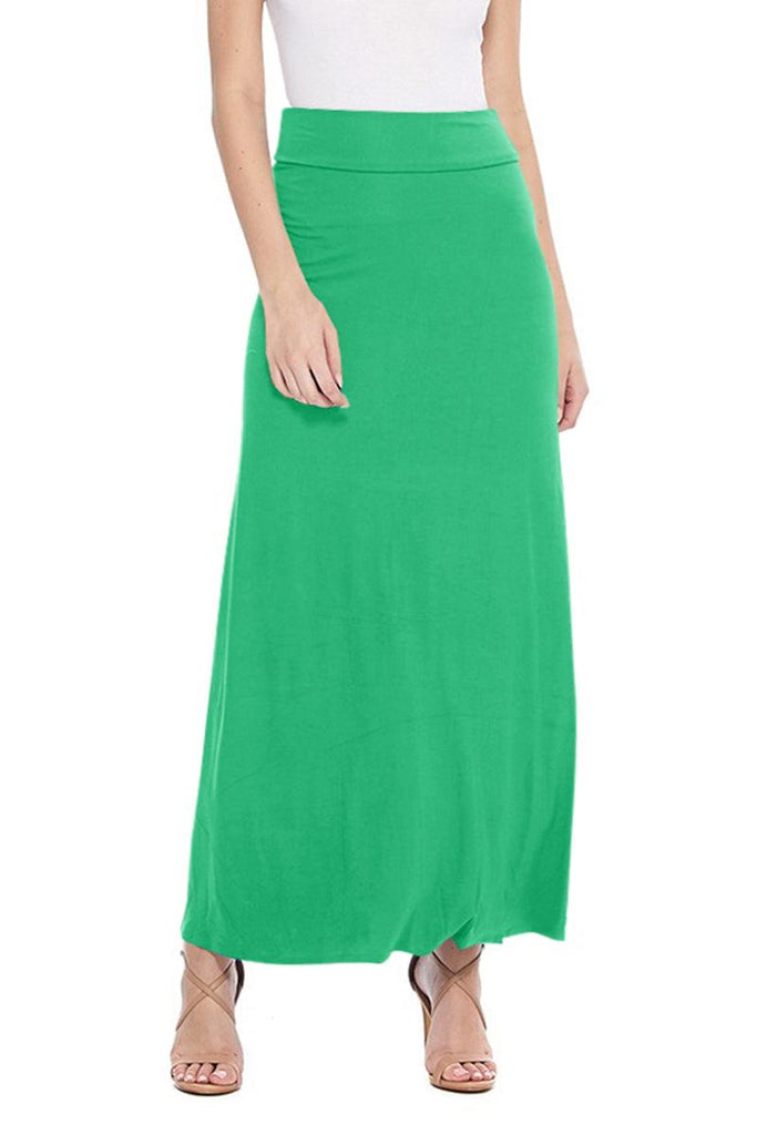 Women's Maxi Length High Waist Foldable Waistband Loose Fit Solid Skirt FashionJOA