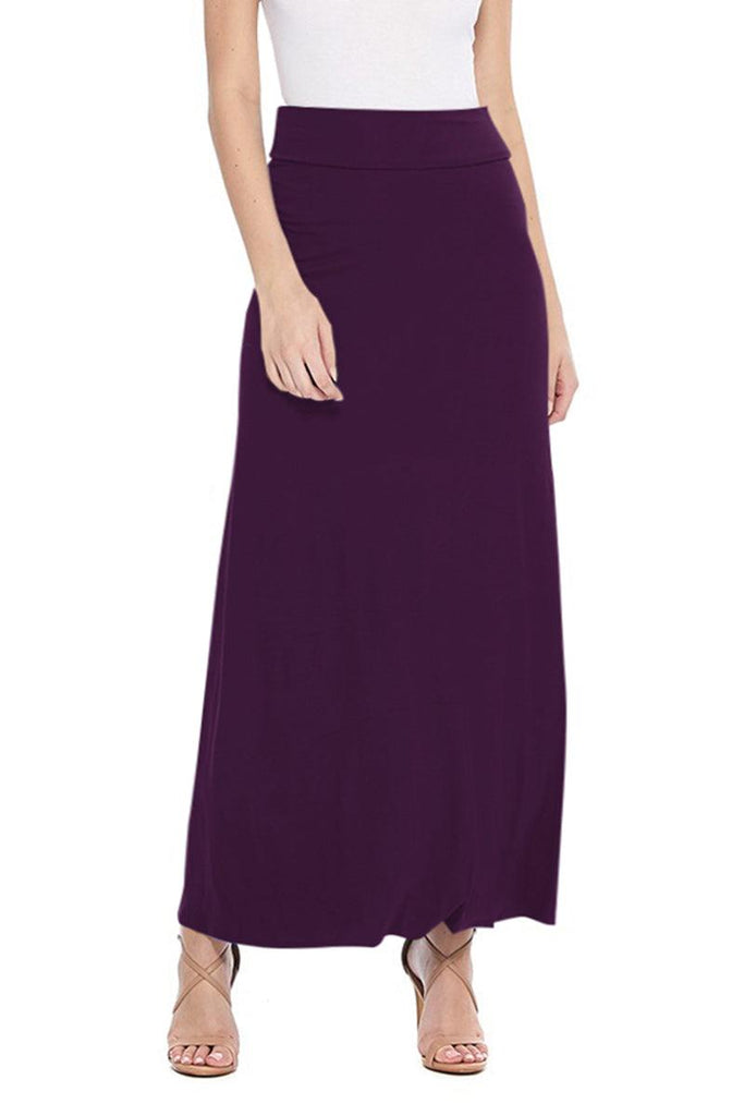 Women's Maxi Length High Waist Foldable Waistband Loose Fit Solid Skirt FashionJOA