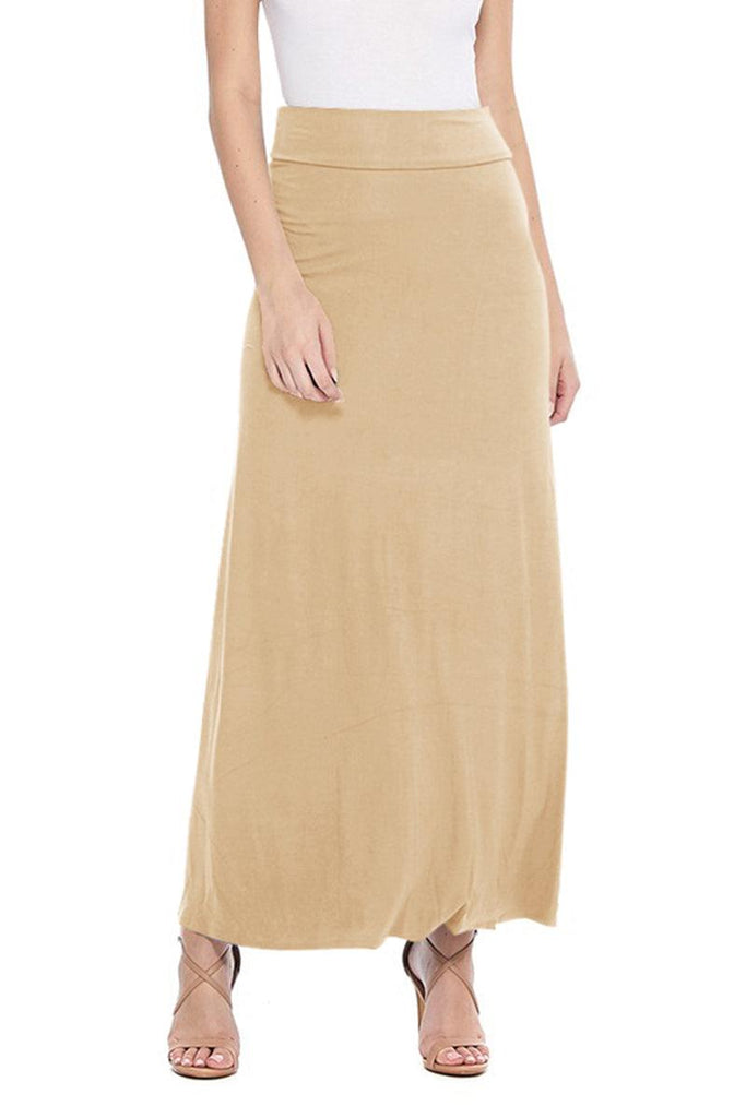 Women's Maxi Length High Waist Foldable Waistband Loose Fit Solid Skirt FashionJOA