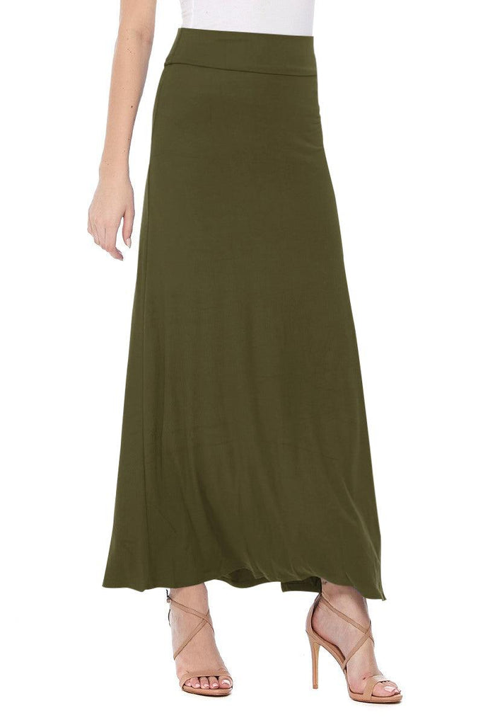 Women's Maxi Length High Waist Foldable Waistband Loose Fit Solid Skirt FashionJOA