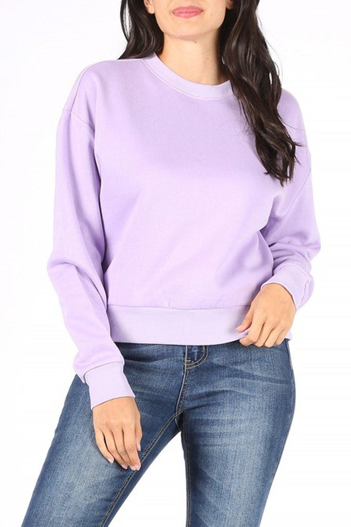 Women's Oversized Solid Crewneck Fleece Sweatshirt FashionJOA