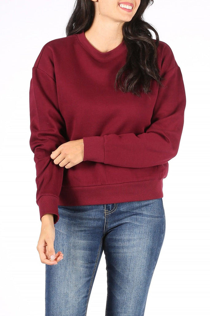 Women's Oversized Solid Crewneck Fleece Sweatshirt FashionJOA