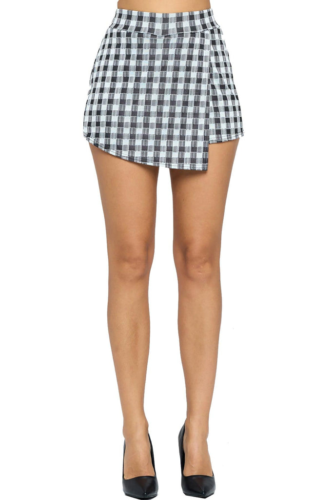 Women's Plaid Elastic Wrap Lightweight Skorts Casual Workout Short FashionJOA