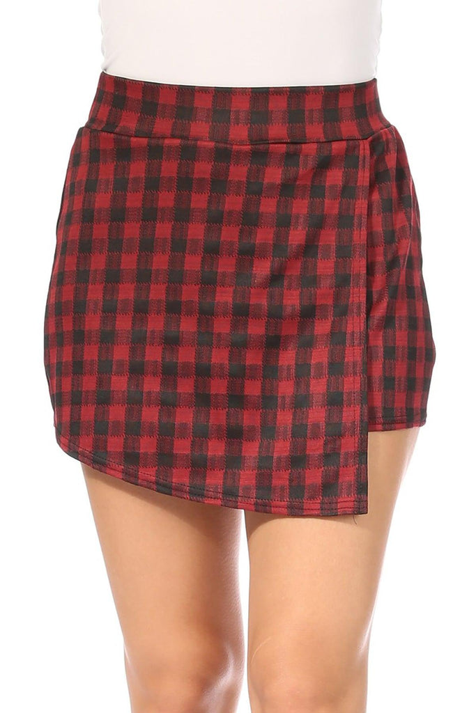 Women's Plaid Elastic Wrap Lightweight Skorts Casual Workout Short FashionJOA