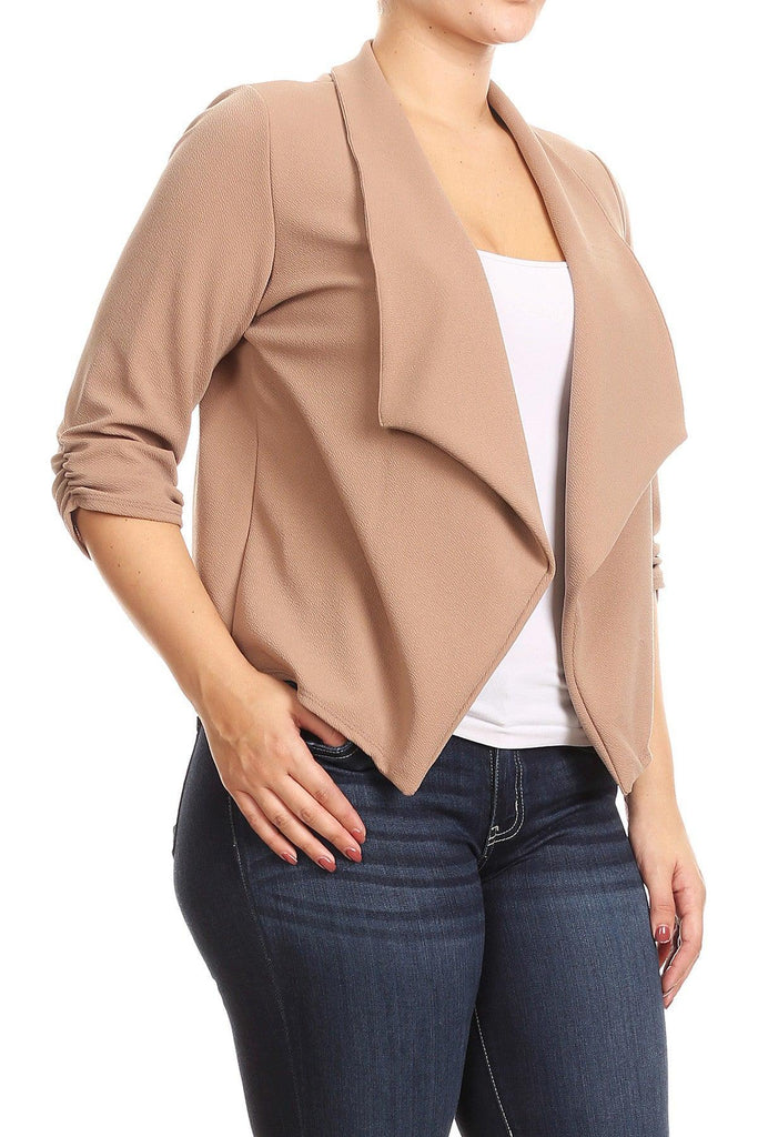 Women's Plus Size 3/4 Sleeve Casual Office Work Open Front  Blazer Jacket FashionJOA