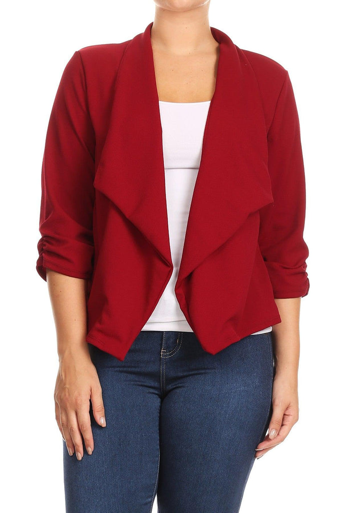 Women's Plus Size 3/4 Sleeve Casual Office Work Open Front  Blazer Jacket FashionJOA