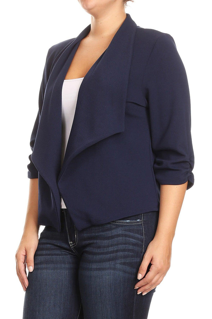 Women's Plus Size 3/4 Sleeve Casual Office Work Open Front  Blazer Jacket FashionJOA