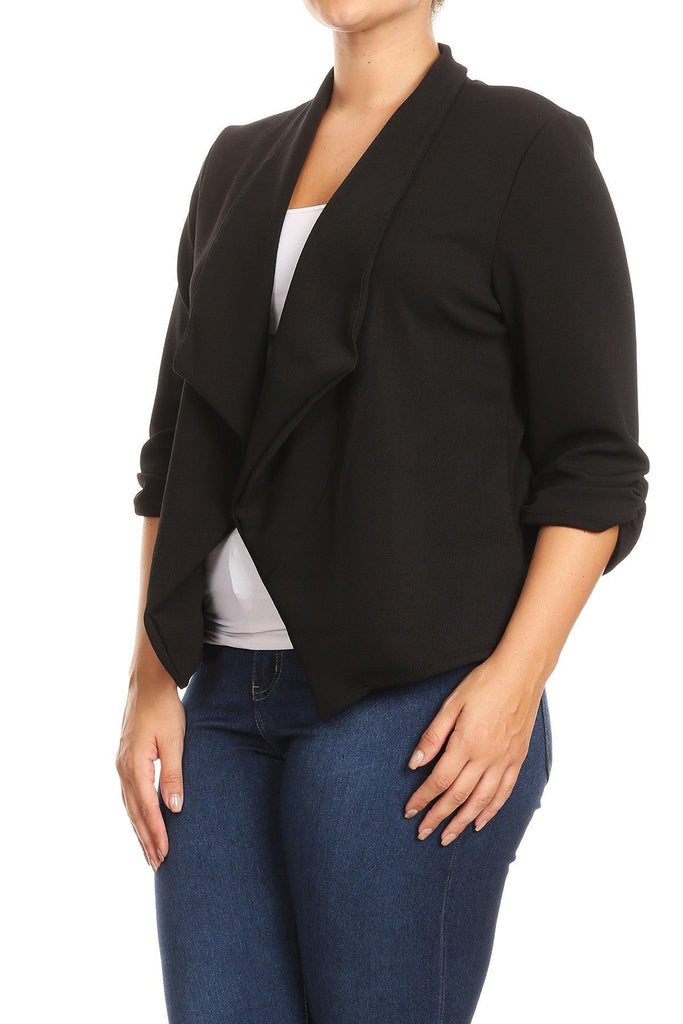 Women's Plus Size 3/4 Sleeve Casual Office Work Open Front  Blazer Jacket FashionJOA