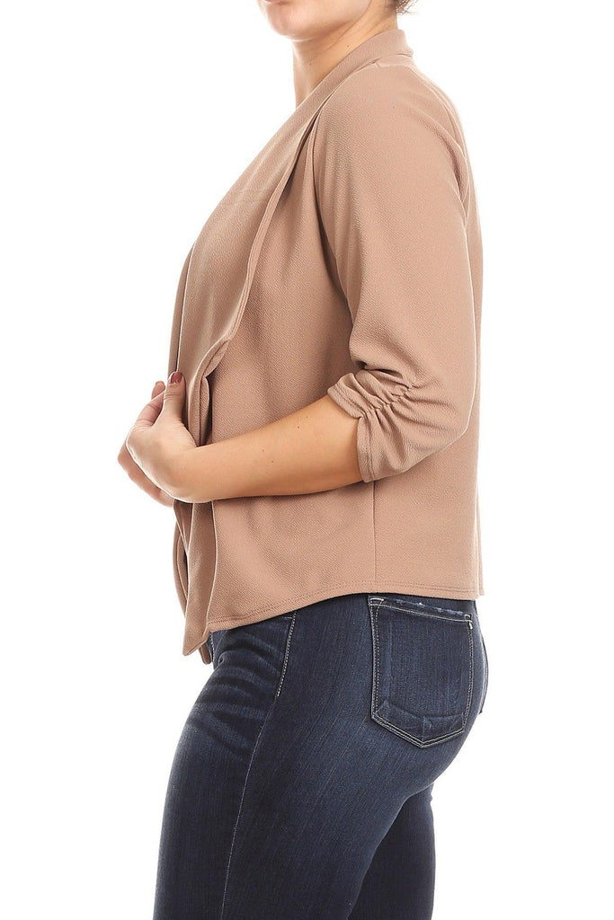 Women's Plus Size 3/4 Sleeve Casual Office Work Open Front  Blazer Jacket FashionJOA